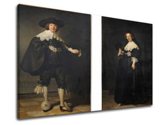 Vintage slika na platnu s motivom muškarac, žena, par, ljudi u belo-bežih nijansama | Slika na platnu Rembrandt - Portréty Martena Soolmansa i Oopjena Coppita – glavna