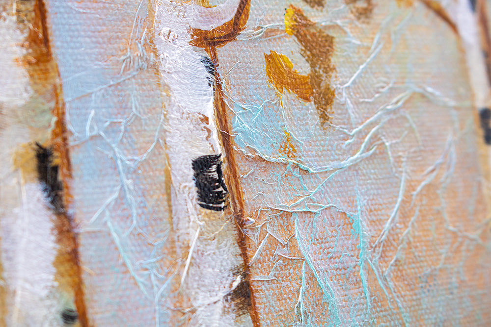 Ručno slikan slika na platnu u belo-smeđih nijansama, mirna atmosfera, priroda, pogodan za kuhinje | Slikana slika za zid DRVEĆE – proizvod, pogled 3