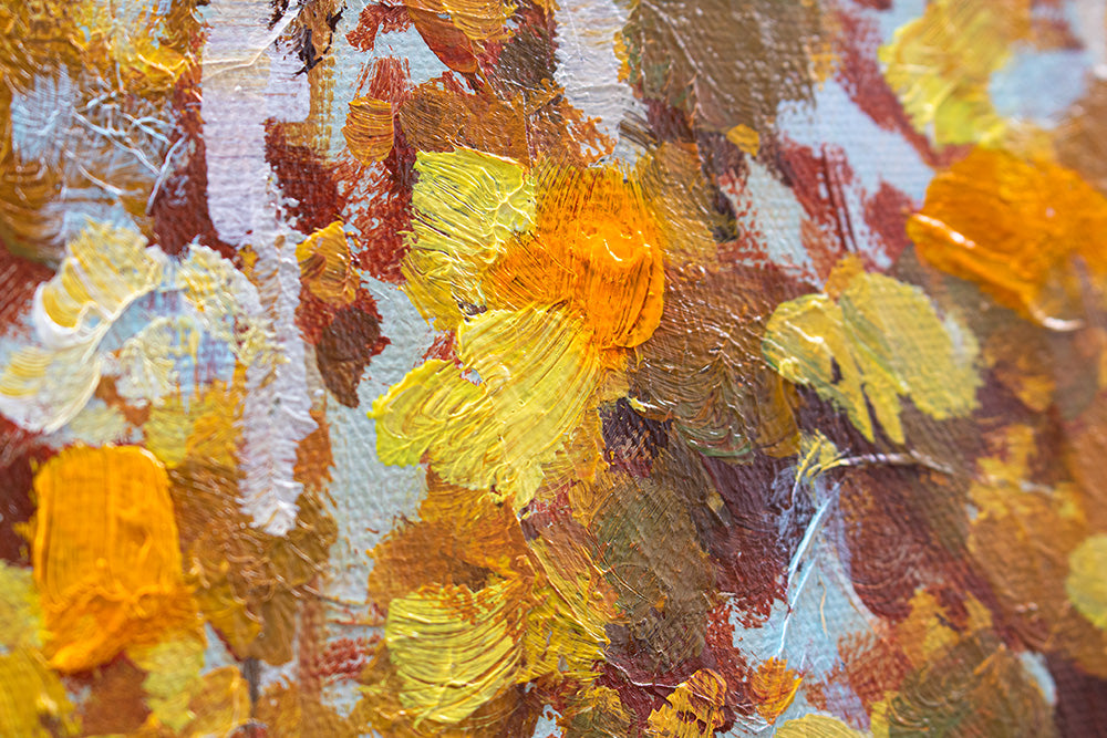 Ručno slikan slika na platnu u belo-smeđih nijansama, mirna atmosfera, priroda, pogodan za kuhinje | Slikana slika za zid DRVEĆE – proizvod, pogled 4