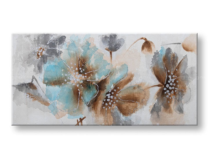 Ručno slikan slika s motivom cveće, priroda u belo-smeđih nijansama | Slikana slika za zid CVEĆE, priroda i rast i razvoj – pregled