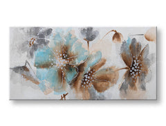 Ručno slikan slika na platnu s motivom cveće, priroda u belo-smeđih nijansama, mirna atmosfera, priroda i rast i razvoj, pogodan za spavaće sobe – glavna