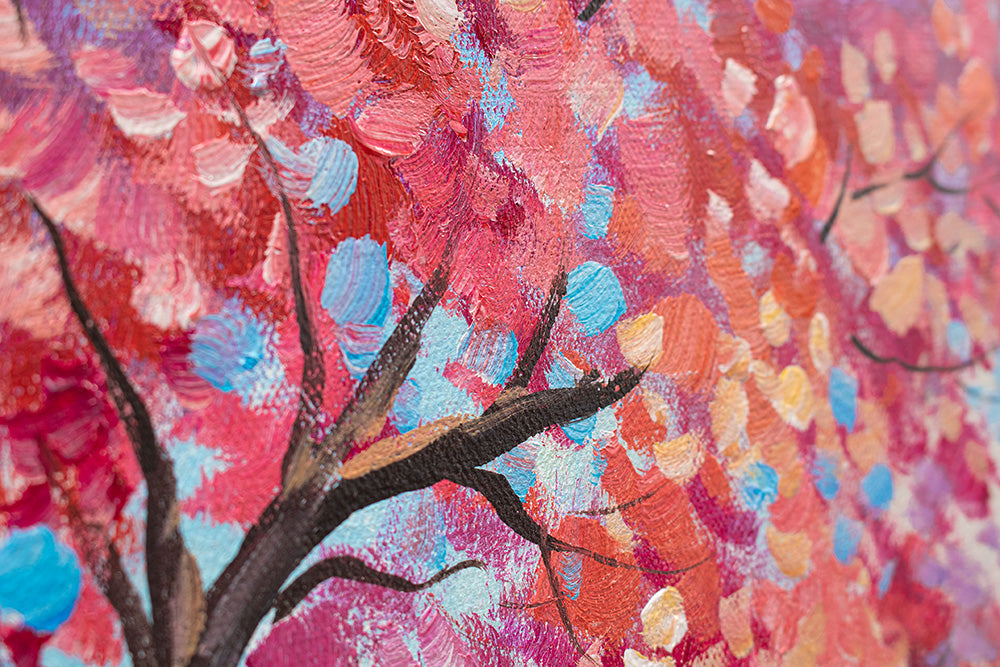 Ručno slikan slika na platnu s motivom BENÁTKY, cvet trešnje, brod, most, arhitektura u belo-plavih nijansama, romantična atmosfera, pogodan za dnevnog boravka – proizvod, pogled 2