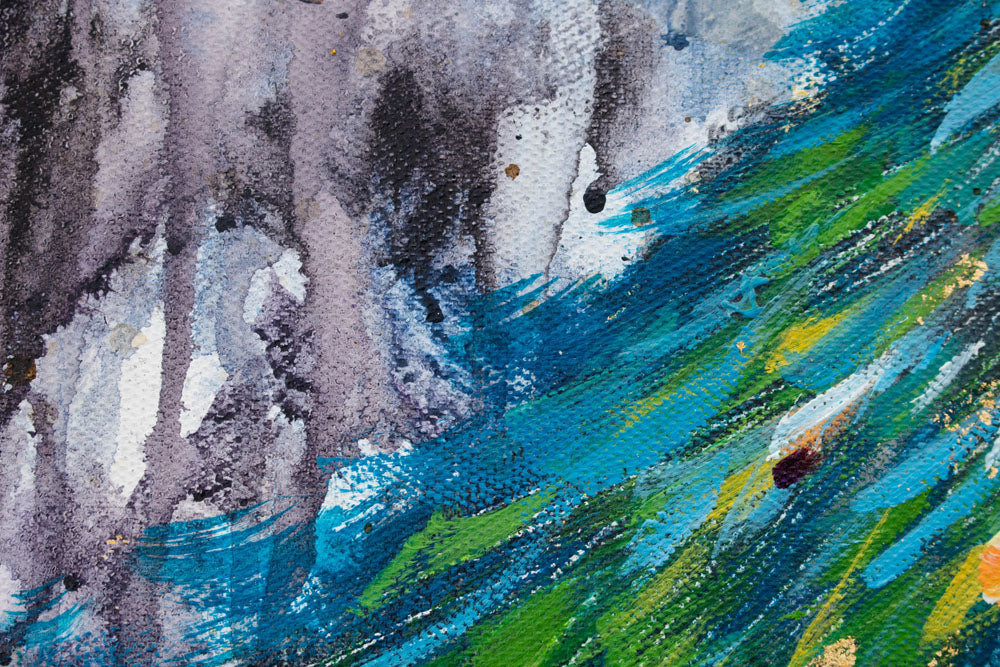 U boho stilu slika na platnu s motivom PAUN u ljubičasto-plavih nijansama, elegantna atmosfera, priroda i lepota, pogodan za spavaće sobe | Slikana slika za zid PAUN – proizvod, pogled 2