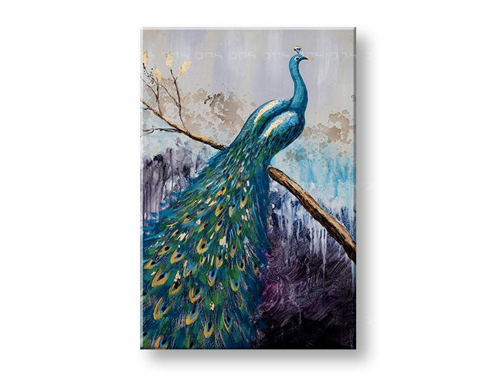 U boho stilu slika s motivom PAUN u ljubičasto-plavih nijansama | Slikana slika za zid PAUN, priroda i lepota – pregled