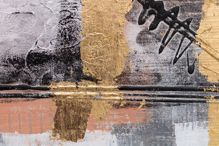 Ručno slikan slika na platnu s motivom potezi četkom u belo-sivih nijansama, sofisticirana atmosfera, pokret i minimalizam, pogodan za hodnika – proizvod, pogled 4