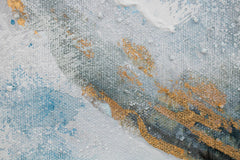 Ručno slikan slika na platnu s motivom cvet, cveće, priroda u belo-plavih nijansama, mirna atmosfera, priroda i rast i razvoj, pogodan za kuhinje – proizvod