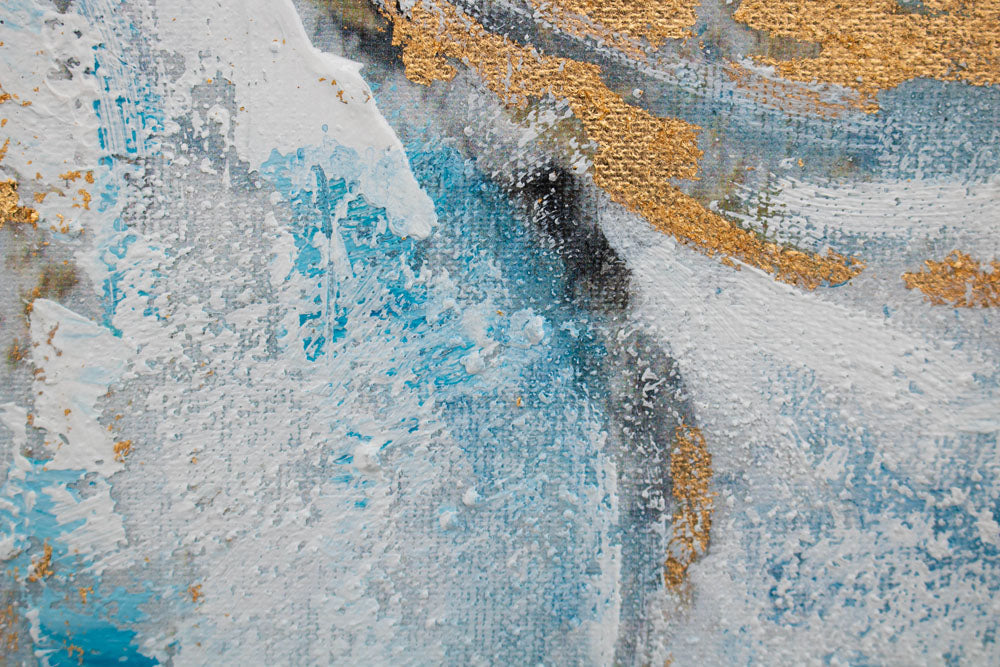 Ručno slikan slika na platnu s motivom cvet, cveće, priroda u belo-plavih nijansama, mirna atmosfera, priroda i rast i razvoj, pogodan za kuhinje – proizvod, pogled 3