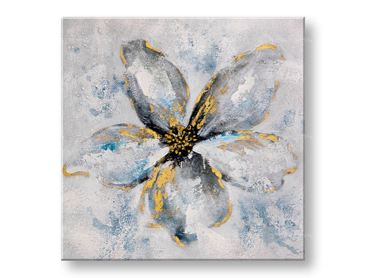 Ručno slikan slika s motivom cvet, cveće, priroda u belo-plavih nijansama | Slikana slika za zid CVEĆE, priroda i rast i razvoj – pregled