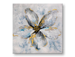 Ručno slikan slika na platnu s motivom cvet, cveće, priroda u belo-plavih nijansama, mirna atmosfera, priroda i rast i razvoj, pogodan za kuhinje – glavna