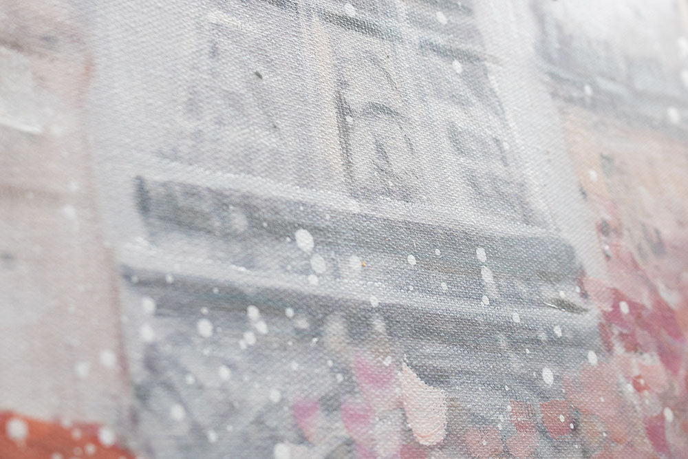 Ručno slikan slika na platnu s motivom PARIZ, Ajfelov toranj, cvet trešnje, kiša, gradski motiv u ružičasto-crvenih nijansama, pogodan za spavaće sobe – proizvod, pogled 3