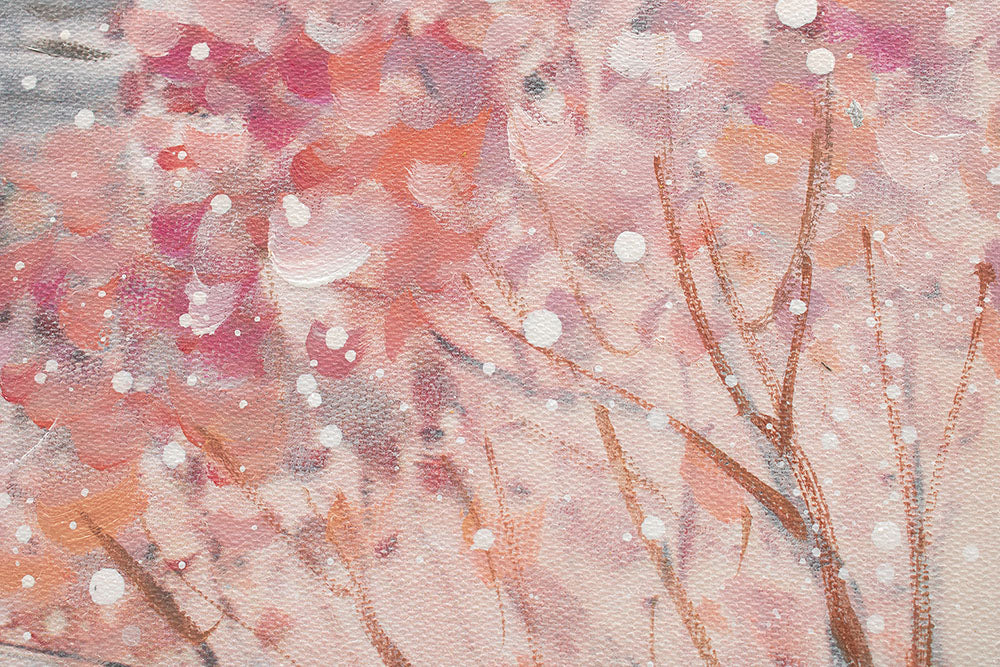 Ručno slikan slika na platnu s motivom PARIZ, Ajfelov toranj, cvet trešnje, kiša, gradski motiv u ružičasto-crvenih nijansama, pogodan za spavaće sobe – proizvod, pogled 4