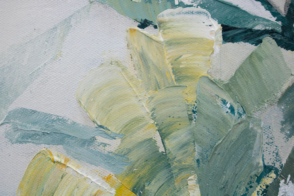 Ručno slikan slika na platnu s motivom LIŠĆE, priroda u belo-sivih nijansama, mirna atmosfera, priroda i rast i razvoj, pogodan za hodnika – proizvod