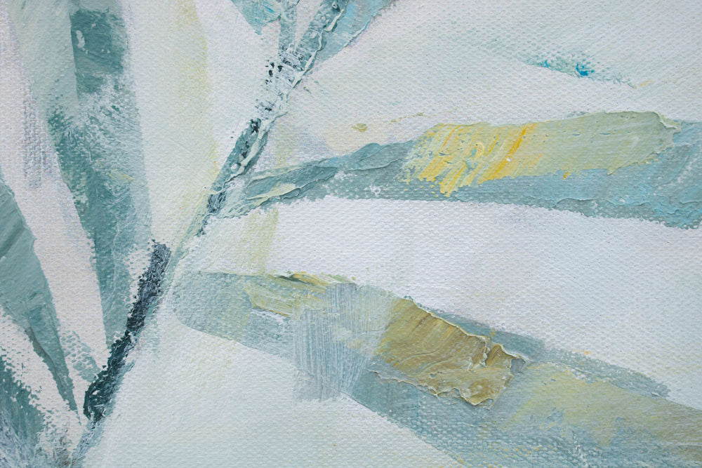 Ručno slikan slika na platnu s motivom LIŠĆE, priroda u belo-sivih nijansama, mirna atmosfera, priroda i rast i razvoj, pogodan za hodnika – proizvod, pogled 2