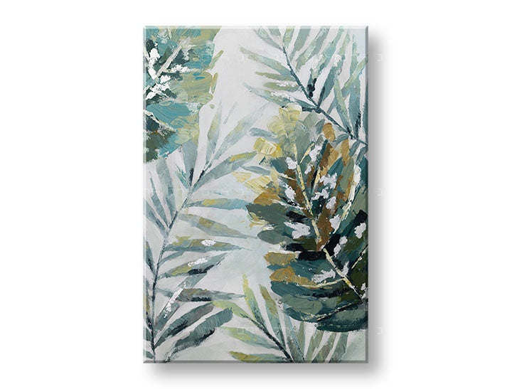 Ručno slikan slika s motivom LIŠĆE, priroda u belo-sivih nijansama | Slikana slika za zid LIŠĆE, priroda i rast i razvoj – pregled