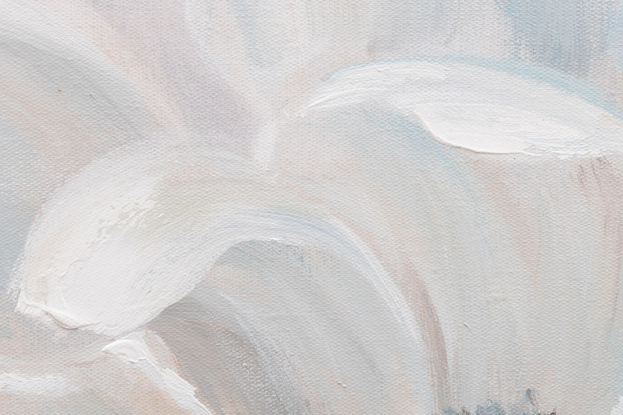 Ručno slikan slika na platnu s motivom cvet, cveće, priroda u belo-bežih nijansama, mirna atmosfera, priroda i rast i razvoj, pogodan za spavaće sobe – proizvod, pogled 2