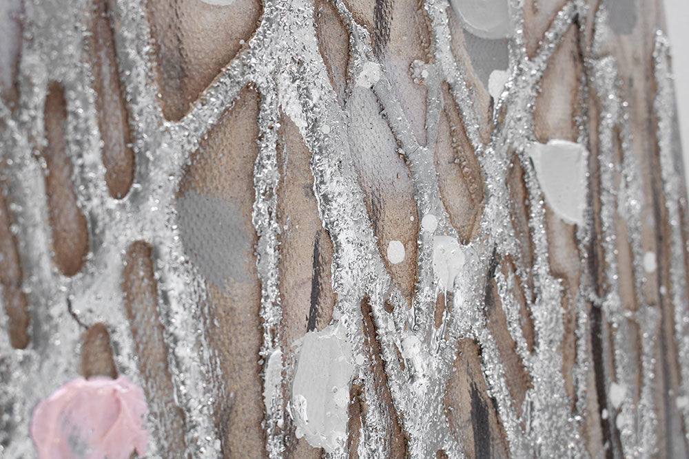 Ručno slikan slika na platnu s motivom polje, cveće, priroda u belo-ružičastih nijansama, mirna atmosfera, priroda i prolećna atmosfera, pogodan za hodnika – proizvod, pogled 2