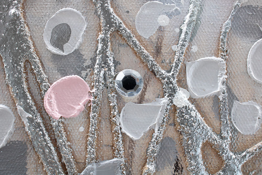 Ručno slikan slika na platnu s motivom polje, cveće, priroda u belo-ružičastih nijansama, mirna atmosfera, priroda i prolećna atmosfera, pogodan za hodnika – proizvod, pogled 3