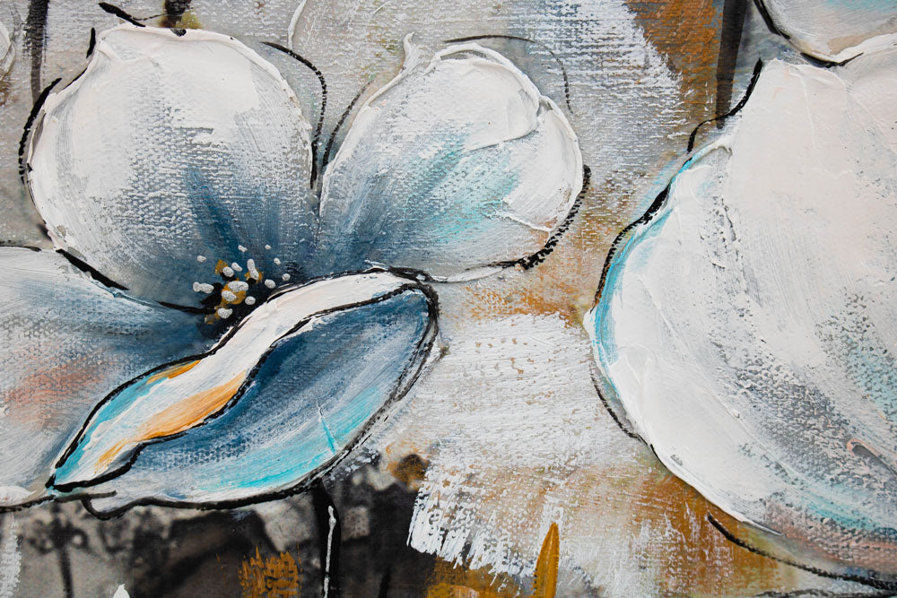 Ručno slikan slika na platnu s motivom cveće, makovi, priroda u belo-plavih nijansama, mirna atmosfera, priroda i prolećna atmosfera, pogodan za spavaće sobe – proizvod, pogled 2