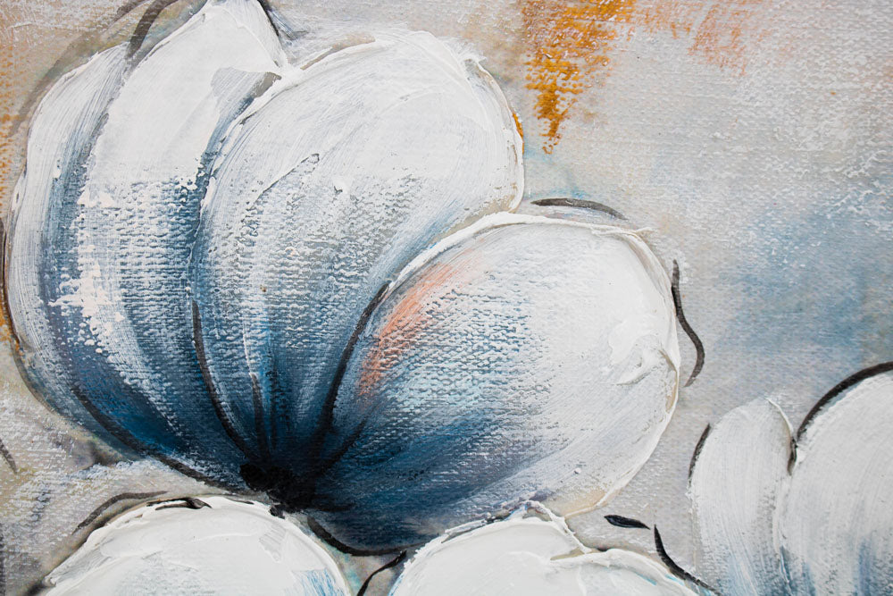 Ručno slikan slika na platnu s motivom cveće, makovi, priroda u belo-plavih nijansama, mirna atmosfera, priroda i prolećna atmosfera, pogodan za spavaće sobe – proizvod, pogled 3