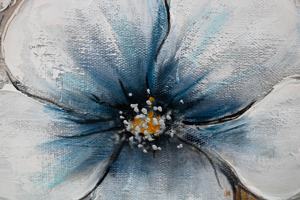 Ručno slikan slika na platnu s motivom cveće, makovi, priroda u belo-plavih nijansama, mirna atmosfera, priroda i prolećna atmosfera, pogodan za spavaće sobe – proizvod, pogled 4