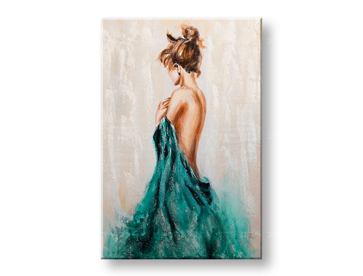 Ručno slikan slika na platnu s motivom ŽENA u bež-smeđih nijansama, elegantna atmosfera, elegancija i lepota, pogodan za spavaće sobe | Slikana slika za zid ŽENA – glavna