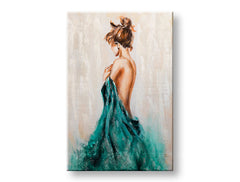 Ručno slikan slika na platnu s motivom ŽENA u bež-smeđih nijansama, elegantna atmosfera, elegancija i lepota, pogodan za spavaće sobe | Slikana slika za zid ŽENA – glavna