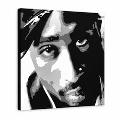 Ručno oslikana POP art slika 2 PAC 1 komad 2pac – 3D визуелизација ручно осликаног платна на белој позадини. Доминантне боје: црна, бела, сива.