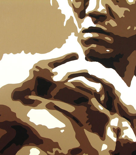 Ručno slikan slika na platnu s motivom AL Bruce Lee u smeđe-belih nijansama, intenzivna atmosfera, snaga i ikonografija | Ručno slikan POP Art slika AL Bruce Lee – proizvod, pogled 3