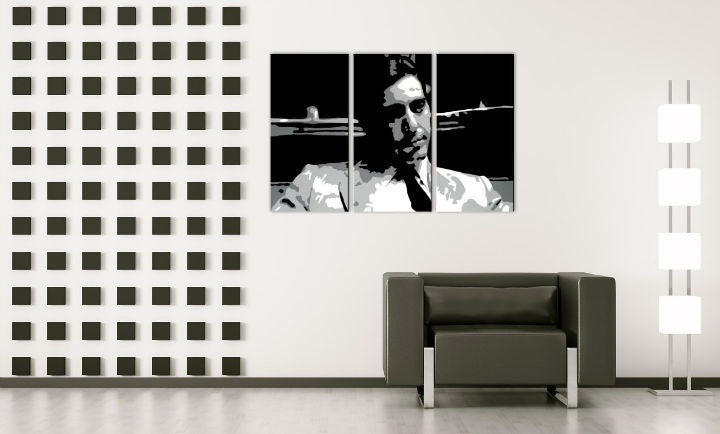 Ručno slikan slika na platnu s motivom AL PACINO u crno-belih nijansama, sofisticirana atmosfera, gradski život | Ručno slikan POP Art slika AL PACINO – glavna