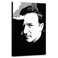 Ručno oslikana POP Art slika Bono-U2 1 komad bono – 3D визуелизација ручно осликаног платна на белој позадини. Доминантне боје: црна, бела, сива.