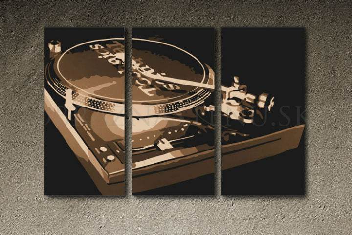 Ručno slikan slika na platnu s motivom DJ u smeđih nijansama, nostalgična atmosfera, muzička istorija | Ručno slikan POP Art slika DJ – proizvod