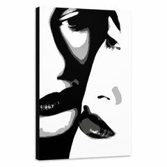 Ručno oslikana POP art slika Dve žene 1 komad 00 2w – 3D визуелизација ручно осликаног платна на белој позадини. Доминантне боје: црна, бела, сива.