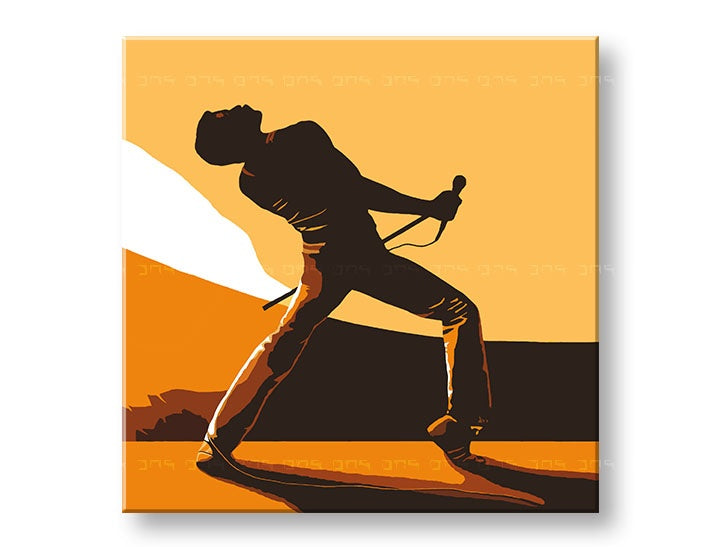 Ručno slikan slika s motivom FREDDIE MERCURY, planina u zlatno-smeđih nijansama | Ručno slikan POP Art slika FREDDIE MERCURY, avantura – pregled