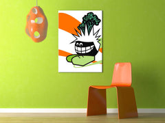 Ručno slikan slika na platnu s motivom Funny u belo-zelenih nijansama okačena u enterijeru dnevnog boravka, razigrana atmosfera | Ručno slikan POP Art slika Funny – enterijer