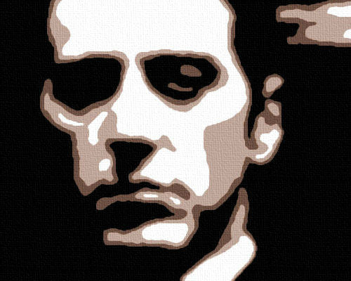 Ručno slikan slika na platnu s motivom GODFATHER u crno-belih nijansama, dramatična atmosfera, minimalizam | Ručno slikan POP Art slika GODFATHER – proizvod, pogled 2