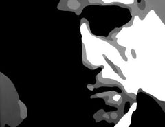 Ručno slikan slika na platnu s motivom GODFATHER u crno-belih nijansama, dramatična atmosfera, minimalizam | Ručno slikan POP Art slika GODFATHER – proizvod, pogled 2 [YOBPPGOD2-120X80-24H]