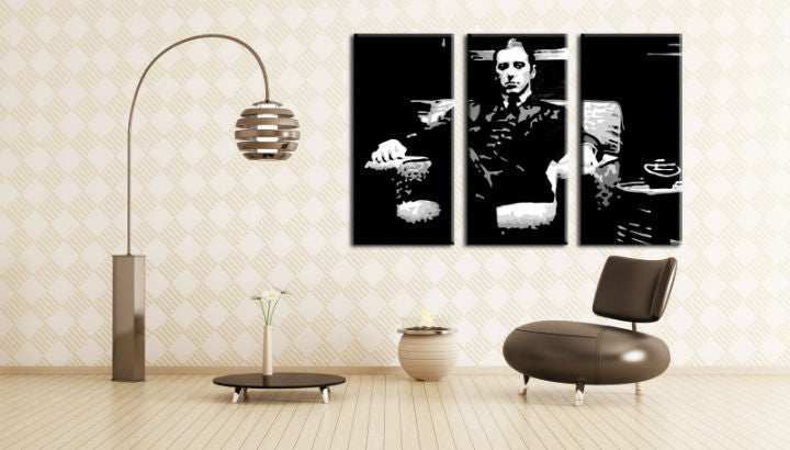 Ručno slikan slika na platnu s motivom GODFATHER, šolja kafe u crno-belih nijansama, snaga i moć i filmski svet | Ručno slikan POP Art slika GODFATHER – glavna