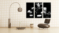 Ručno slikan slika na platnu s motivom GODFATHER, šolja kafe u crno-belih nijansama, snaga i moć i filmski svet | Ručno slikan POP Art slika GODFATHER – glavna