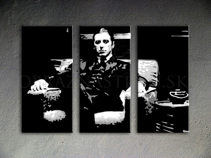 Ručno slikan slika na platnu s motivom GODFATHER, šolja kafe u crno-belih nijansama, snaga i moć i filmski svet | Ručno slikan POP Art slika GODFATHER – proizvod