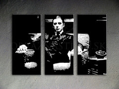 Ručno slikan slika na platnu s motivom GODFATHER, šolja kafe u crno-belih nijansama, snaga i moć i filmski svet | Ručno slikan POP Art slika GODFATHER – proizvod