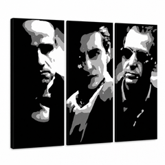 Ručno oslikana POP art slika KUM 3 dela bog 2 – 3D визуелизација ручно осликаног платна на белој позадини. Доминантне боје: црна, бела, сива.