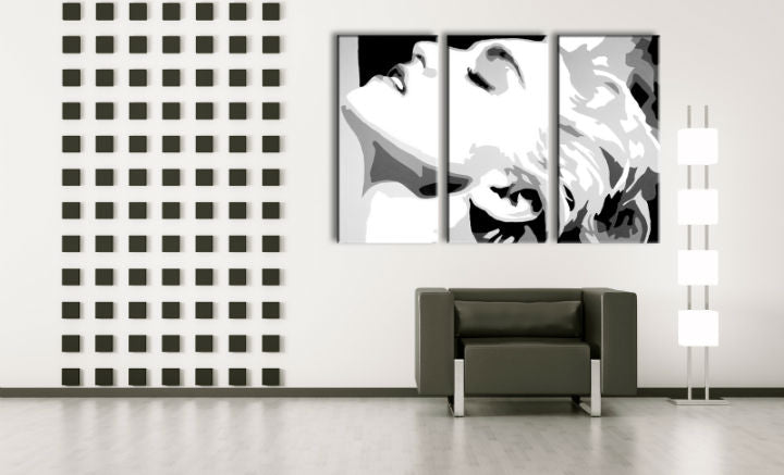 Ručno slikan slika na platnu s motivom MADONNA u belo-crnih nijansama, dramatična atmosfera, holivudski glamur i slava | Ručno slikan POP Art slika MADONNA – glavna
