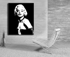 Ručno slikan slika na platnu s motivom Marilyn Monroe u crno-belih nijansama, dramatična atmosfera, slava i ikonografija | Ručno slikan POP Art slika Marilyn Monroe – proizvod