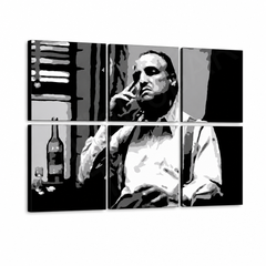 Ručno oslikana POP art slika MARLON BRANDO, 6 delova, mb9 – 3D визуелизација ручно осликаног платна на белој позадини. Доминантне боје: црна, бела, сива.
