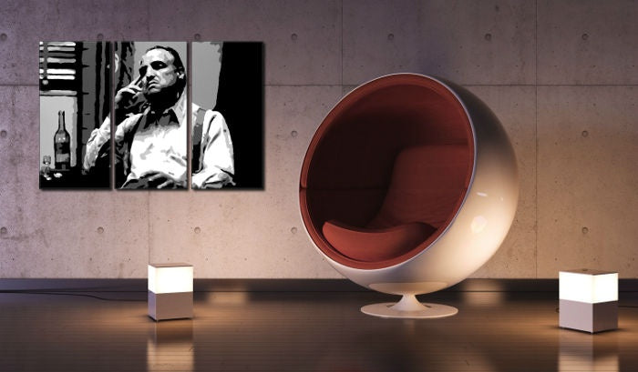 Pop art slika s motivom Marlon Brando, cigara u belo-sivih nijansama | Ručno slikan POP Art slika Marlon Brando, kriminalna drama – pregled