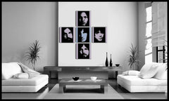 Pop art slika na platnu s motivom Pink Floyd 4 delni pf, priroda u belo-plavih nijansama okačena u enterijeru kancelarije, muzička istorija – enterijer