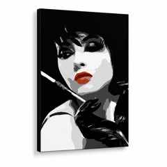 Ručno oslikana POP art slika Pop žena 1 komad ppv – 3D визуелизација ручно осликаног платна на белој позадини. Доминантне боје: црна, бела, црвена.