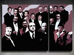 Pop art slika na platnu s motivom The MAFIA Family, automobil u belo-crnih nijansama, dramatična atmosfera, porodica i snaga i moć, pogodan za dnevnog boravka – proizvod