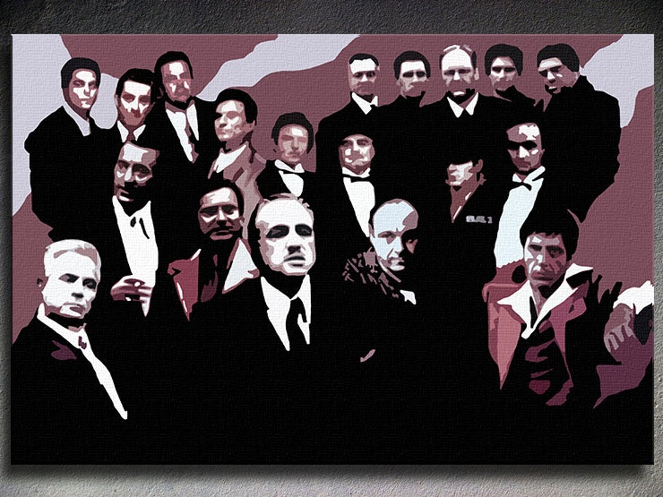 Pop art slika s motivom The MAFIA Family, automobil u belo-crnih nijansama | Ručno slikan POP Art slika The MAFIA Family, porodica i snaga i moć – pregled [YOBPPFAMILY2]