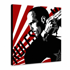 Ručno oslikana POP Art slika PREVOZNIK - Kurir 1 deo kur2 – 3D визуелизација ручно осликаног платна на белој позадини. Доминантне боје: црвена, црна, бела.